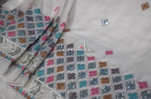 Sequin work, Thread Embroidery on Dyeable Georgette Fabric 337033PBGRFD